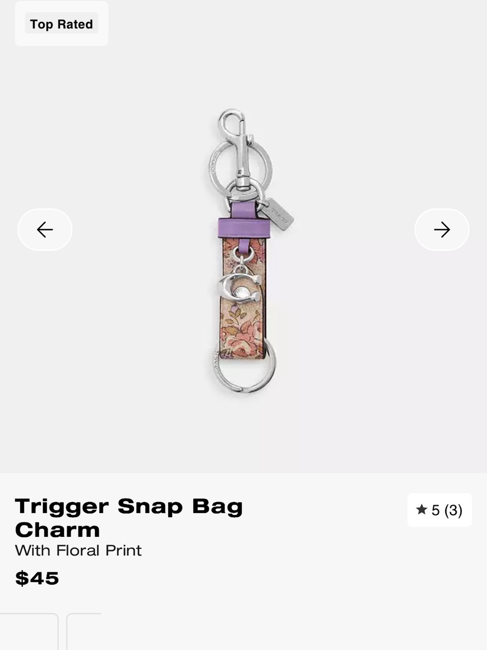 Coach Powder Pink Leather Keyring Charm with Gold Hardware